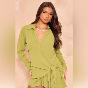 PrettyLittleThing Green Wrap Dress